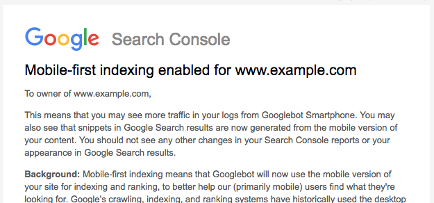 Mobile first indexing