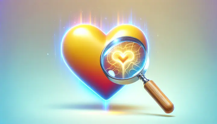 illustration of a yellow heart emoji with a magnifying glass