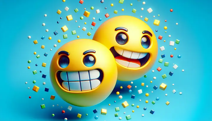 illustration of smiling face and grimacing face emojis